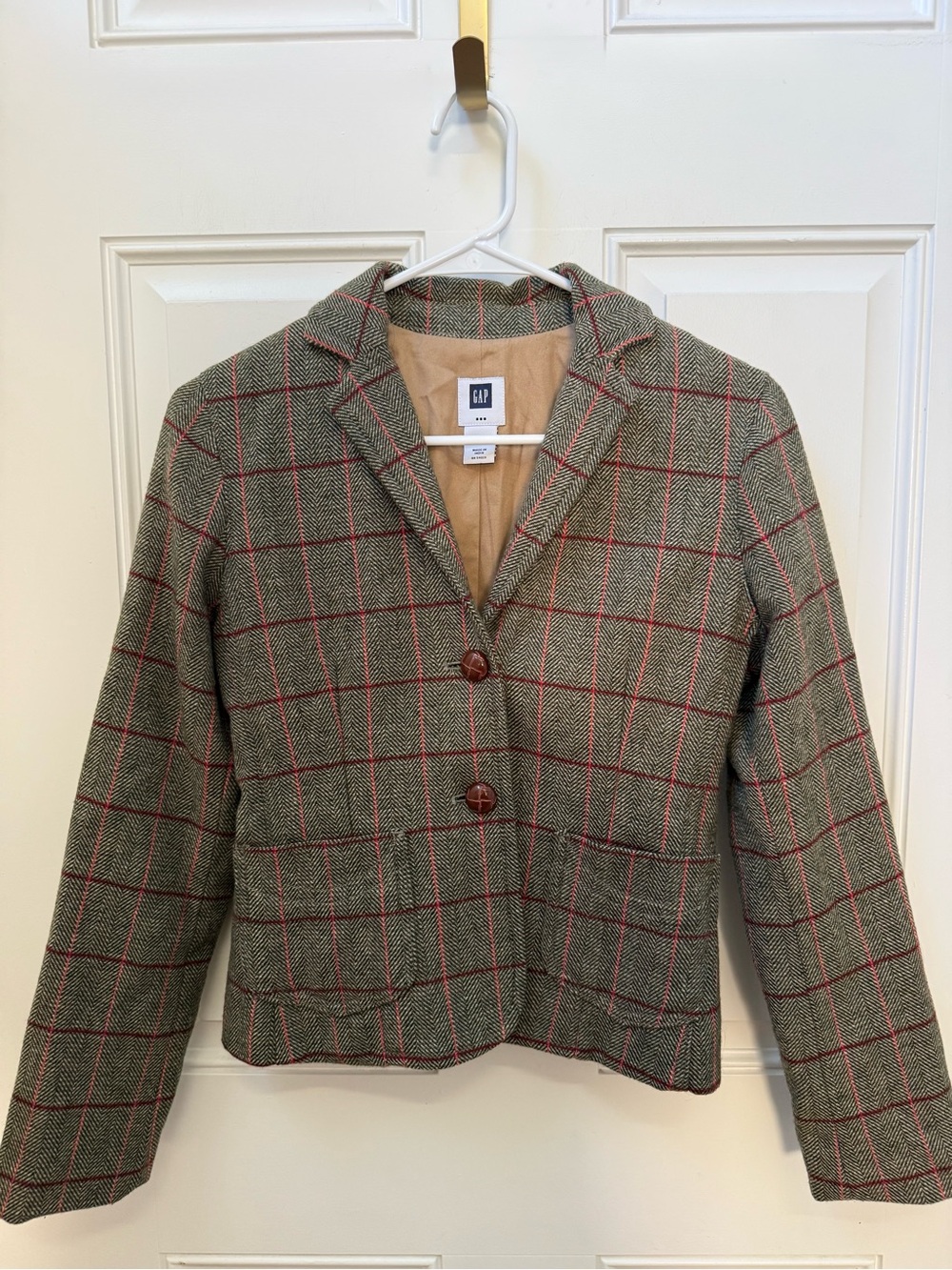 GAP Wool Plaid Blazer with Red Windowpane